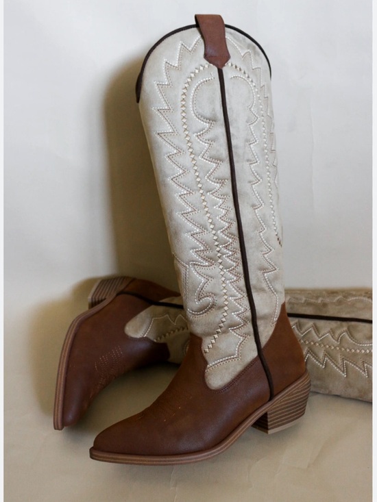 Dolce Vita Shoes - Dolce Vita  Locklyn Women's Two-Tone Tan and Cream Western Knee-High Boots